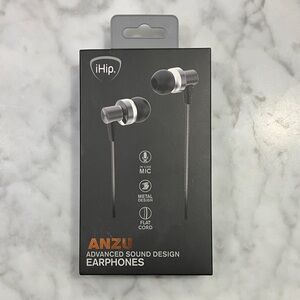 NWT iHip Anxu Black and Silver Earphones advanced sound design flat cord